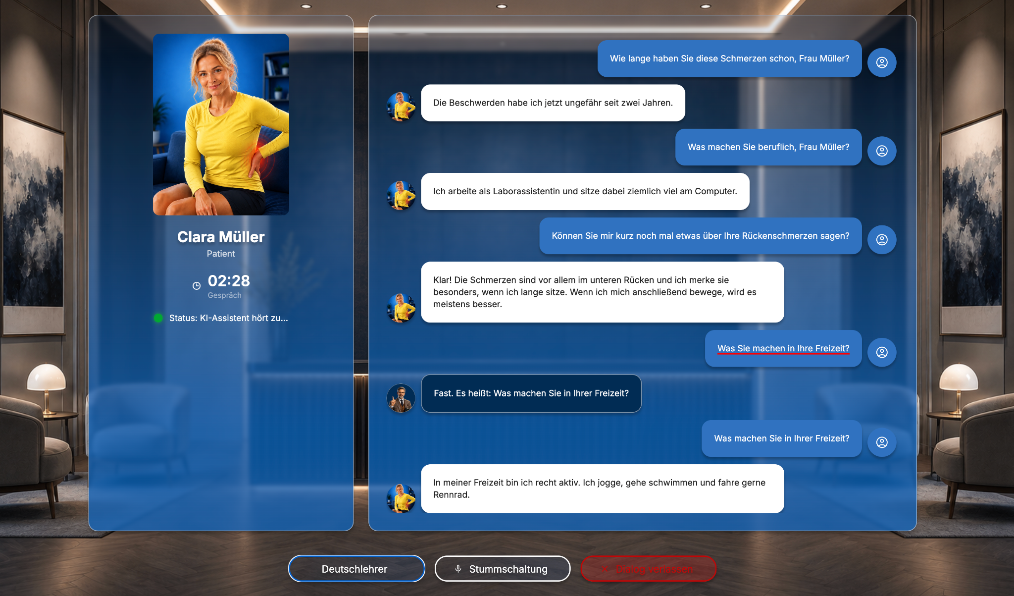 Beispiel eines interaktiven myLINA-Trainingsdialogs mit einer Patientin